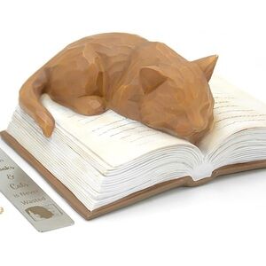 Brown Cat on Book Figurine with Bookmark